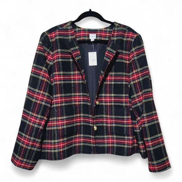 J. Crew Womens Tartan Plaid Wool Jacket Plus 24 3X New - Round Neck- Holidays - Picture 11 of 11